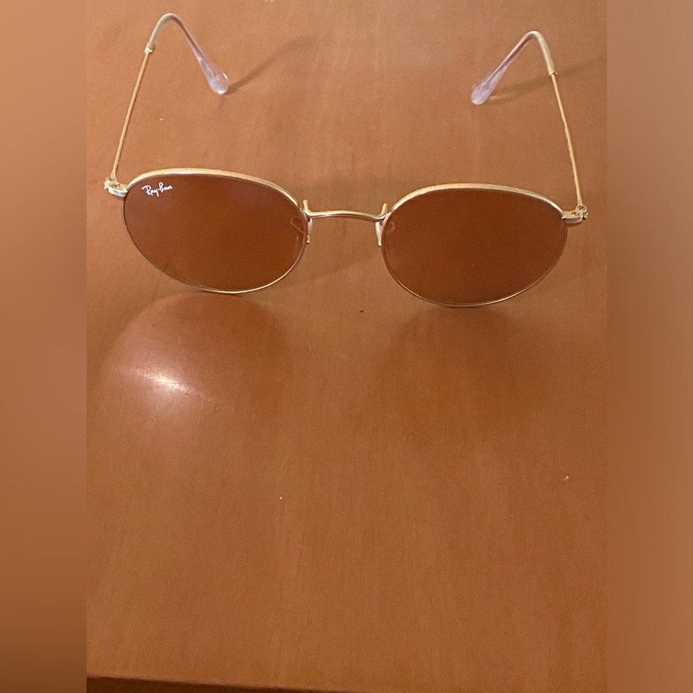 Ray-Ban Gold Frame Brown Lens Oval Sunglasses - Picture 1 of 12